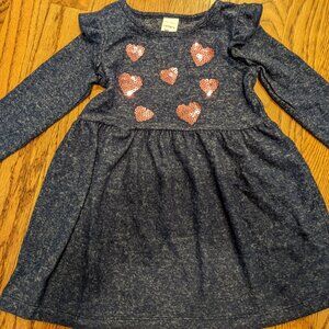 New! Heather blue/navy ls sequin heart dress